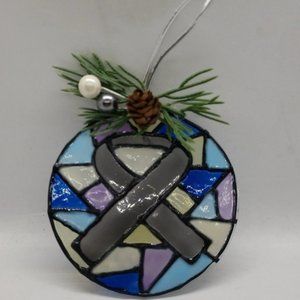 Gray Awareness Ribbon Christmas Ornament Allergies Diabetes Asthma Brain Cancer